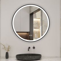 Aica Miroir Lumineux Rond 80 X 80cm Avec 3 Couleurs + Dimmable + Anti-buée + Mémoire, Miroir Salle De Bain Led - Bricoman