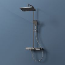 Emke Colonne De Douche Thermostatique 38°C, Douche De Pluie 36 Cm, Douchette À Main 3 Jets, Hauteur Réglable Avec Tablette En Verre, Anthracite Mat - 