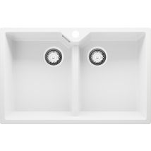 Evier Cuisine En Granit Blanc 78x50cm, Lavabo 2 Bacs + Kit De Vidage, Évier À Encastrer Au Meuble 80cm - Madrid Twin Primagran - Bricoman