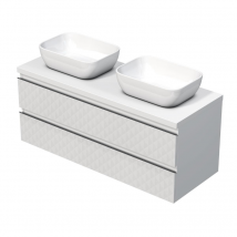 Swiss Aqua Technologies Cube Way 120x47,5x46 Cm Meuble De Salle De Bain Suspendu 2 Tiroirs Avec Plaque + Double Vasque, Blanc Mat (cube3d461202zbkd) -