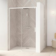 Porte De Douche Coulissante Kinedo Smart Design Sans Seuil Pmr L1,60 M H2,05m Profilé Blanc Paroi Fixe À Gauche Ouvrant À Droite - Tecnomat