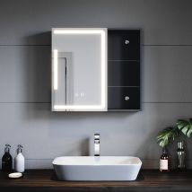 Sirhona Suspendue De Salle De Bain Avec Led Miroir Noir 65x60x13cm, Anti-buée Tactile Miroir Avec Armoire De Rangement - Bricoman