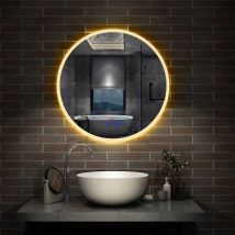 Aica Simple Bluetooth Led Rond Miroir Salle De Bain Tricolore Tactile Avec Anti-buée 60x60cm - Bricoman