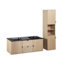 Meuble Double Vasque 140cm Chêne Studio Suspendu + Colonne - Bricoman