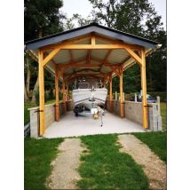 Carport Sur Mesure 2 Pentes 550 Cm X 8 Poteaux, Bois Douglas Français (charpente En Bois-auvent-abri Voiture). Garantie 10 Ans - Bricoman