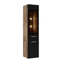 Armoire De Rangement De Rio Hauteur 131cm Chêne Châtaignier Avec Noir - Meuble De Rangement Haut Placard Armoire Colonne - Tecnomat
