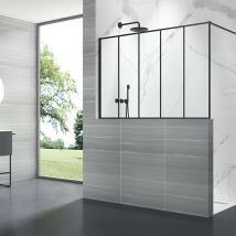 Paroi De Douche Verrière 5 Panneaux Largeur 150 Cm Hauteur 100 Cm Profilé Noir Verre Clair Clean - Bricoman