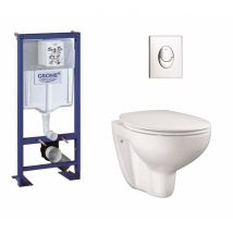 Pack Wc Grohe Rapid Sl + Cuvette Grohe Sans Bride Bau Ceramic + Plaque Chromée - Bricoman