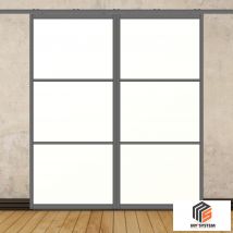 Porte Double Coulissante H2088 - L967 Mm - 3 Verres Horizontaux - Trempé 6 Mm Opale - Gris - Bricoman