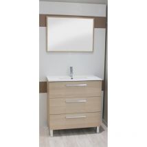 Ondée - Meuble À Poser 80 Cm Bois Roble Trois Tiroirs Plan Céramique Simple Vasque - Pallas Ayor - Bricoman