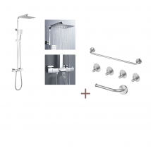 Colonne Douche Thermostatique Chromée,avec Douche Tête,pommeau Douche,mitigeur Douche Cascade+ensemble Salle Bain Accessoire 6 Pièces,inox,brossé - 