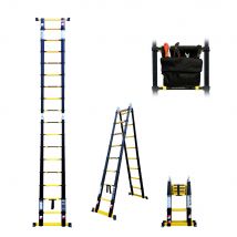 Echelle-escabeau Télescopique 5m60/2m80 Woerther Avec Double Barres Stabilisatrices - Plus Sac À Outils - Garantie 5 Ans - Bricoman