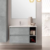 Meuble Sous Vasque Seul, 2 Tiroirs Et 2 Niches, 80cm, Pour Vasque Déportée À Gauche - Ciment (gris) - Olympe - Tecnomat