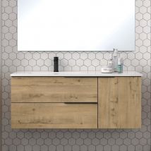 Meuble De Salle De Bain 120cm Vasque Deportée - 2 Tiroirs - Sans Miroir - King - Roble (chêne Clair) - Bricoman