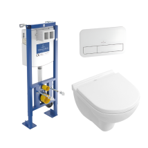Pack Wc Suspendu Compact Sans Bride Villeroy Et Boch O.novo + Abattant + Plaque Blanche + Bâti - Bricoman