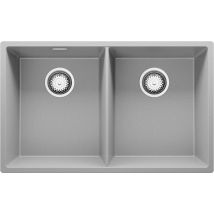 Evier Sous Plan Gris 76x47cm, Evier En Granit 2 Bacs + Kit De Vidage, Évier Au Meuble 80cm - London Twin Primagran - Tecnomat