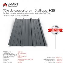 Tôle Bac Acier - Toiture - Couverture - Plaque Tr25 Coloris Gris Anthracite Ral 7016 Dimensions 2000x895x0.40 Mm - Bricoman