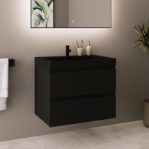 Lomazoo Meuble De Salle De Bain Monaco Noir Mat - Lavabo Noir - 60 Cm - Bricoman
