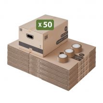 Pack And Move - Lot 50 Cartons Déménagement Stockage M - 60 X 40 X 30 Cm - Poignées Renforcées - 3 Adhésifs Offerts - Bricoman