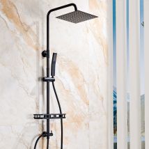 Colonne Douche Inoxydable Avec Douchette,réglable En Hauteur,ensemble Douche Pluie Murale Sans Robinet Avec Pommeau Douche 25x25cm/étagère,noir - 