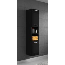 Armoire De Rangement Paso Hauteur 160 Cm Noir Brillant - Meuble De Rangement Haut Placard Armoire Colonne - Bricoman