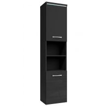Armoire De Rangement Paso Hauteur 160 Cm Noir Brillant - Meuble De Rangement Haut Placard Armoire Colonne - Bricoman