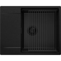 Evier Cuisine En Granit Tout Noir 62x50cm, Lavabo 1 Bac + Kit De Vidage + Accessoire, Évier À Encastrer Au Meuble 50cm - San Francisco Primagran - 