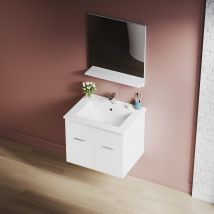 Sirhona Combinaison Meuble-lavabo Pour Petit Espace, Ensemble Moderne De Meubles Suspendus Avec Plan Vasque En Résine Blanc - Bricoman