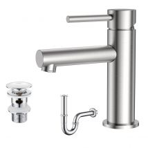 Cecipa Max Robinet De Lavabo Brossée Mitigeur De Lavabo En Acier Inoxydable Mitigeur De Salle De Bains+bonde Pop-up Et Siphon - Bricoman