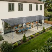 Pergola/carport Adossée 33m² Kleo 11x3m Gris - Toit Terrasse En Aluminium Et Polycarbonate - Bricoman