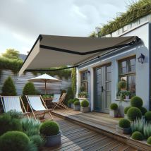 Store Banne Monobloc Meile 4.20 X 3.50m (manuel - Toile : Beige - Armature : Gris Anthracite) - Tecnomat