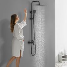 Colonne De Douche Noir Interrupteur À Poignée Ensemble De Douche Avec 25.4*25.4cm Douche De Tête Douchette À Main Carré Pour Salle De Bain - Bricoman