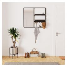 Miroir D'Entrée En Métal Noir 90x80cm - Avec Rangement Et Patères - Bricoman