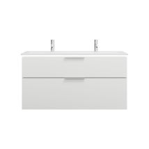 Burgbad Eqio Slim Lavabo En Céramique Avec 2 Trous Pour Robinetterie, Meuble Sous-lavabo Avec Éclairage Led Inclus, 1220x490x640mm, - Tecnomat
