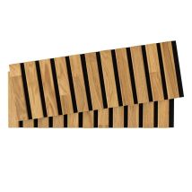 Lot De 2 Panneau Tasseau Acoustique En Bois - Chêne Naturel - 20x60cm - Lattes 40mm, Support En Feutre Noir - Tecnomat
