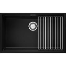 Evier Sous Plan Noir 76x47cm, Evier En Granit 1 Bac + Kit De Vidage + Égouttoir Enroulable, Évier Au Meuble 80cm - Prague Primagran - Bricoman