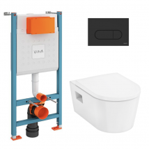 Vitra V-fix Core Pack Wc Bâti-support + Wc Sans Bride Hansgrohe Elupuras + Abattant Softclose + Plaque Noir Mat (vfixpura9) - Bricoman