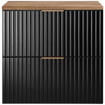 Meuble Sous Vasque À Suspendre Flow Noir Avec Le Plan Chêne Wotan 60 Cm - Bricoman