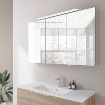 Bernstein - Armoire De Toilette Suspendue 120x19x72,5cm (lxpxh), 3 Portes Verre Mirroir, Éclairage Led Et Prise Électrique - Charnières Mobiles - Neo 