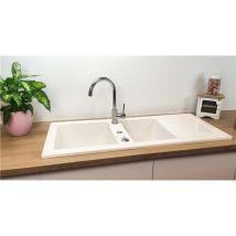 Évier Céramique Lingot Blanc 2 Cuves + Égouttoir - Tecnomat
