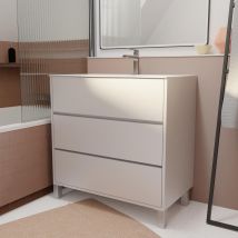Pack Meuble Salle De Bains 80 Cm Laqué Blanc, 3 Tiroirs Avec Vasque Céramique - Xenos - Bricoman