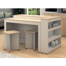 Ensemble Îlot Central De Cuisine + 2 Tabourets - Blanc Et Naturel Clair - Nusice - Bricoman