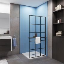 Paroi De Douche Italienne Noire 80x200cm, Paroi Latérale Avec Une Étagère De Douche 80cm, Verre 8mm De Sécurité - Bricoman