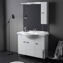Meuble De Salle De Bains Sur Pied Avec Lavabo, 105 Cm, Blanc Brillant | Smeraldo - Bricoman