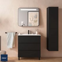 Meuble De Salle De Bain 80 Cm 3 Tiroirs Spirit Dimensions 80 Cm Miroir Avec Miroir + Led Colonne De Rangement Avec Colonne - Bricoman