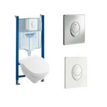 Pack Wc Suspendu Sans Bride Villeroy Et Boch O.novo + Abattant + Plaque Blanche + Bâti Grohe - Bricoman