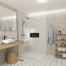 Walk-in 90x200cm Paroi En Verre Crystal Glass 8 Mm Anticalcaire, Avec Bras Et Profilés Chrome Brillant (satbwi90pr) - Bricoman