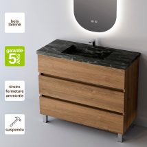 Meuble Salle De Bain Atrani 81cm – Plan Vasque Grès Cérame, 3 Tiroirs, Finition Finition Chêne Naturel, Hauteur 54cm X Profondeur 45cm - Bricoman