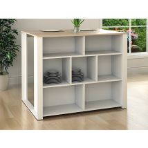 Ilot Central De Cuisine Avec 7 Niches - Blanc Et Naturel - Opole - Bricoman