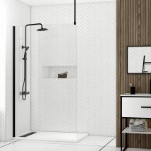 Paroi De Douche 120x200cm Verre Transparent - Profilé + Barre Plafond Noire - Freedom 2 Black - Bricoman